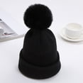thumbnail image 3 of Xinyolin 2-14 Years Kids Hat Solid Color Stretchy Autumn Winter Pompom Warm Beanie Cap for Daily Wear, 3 of 8