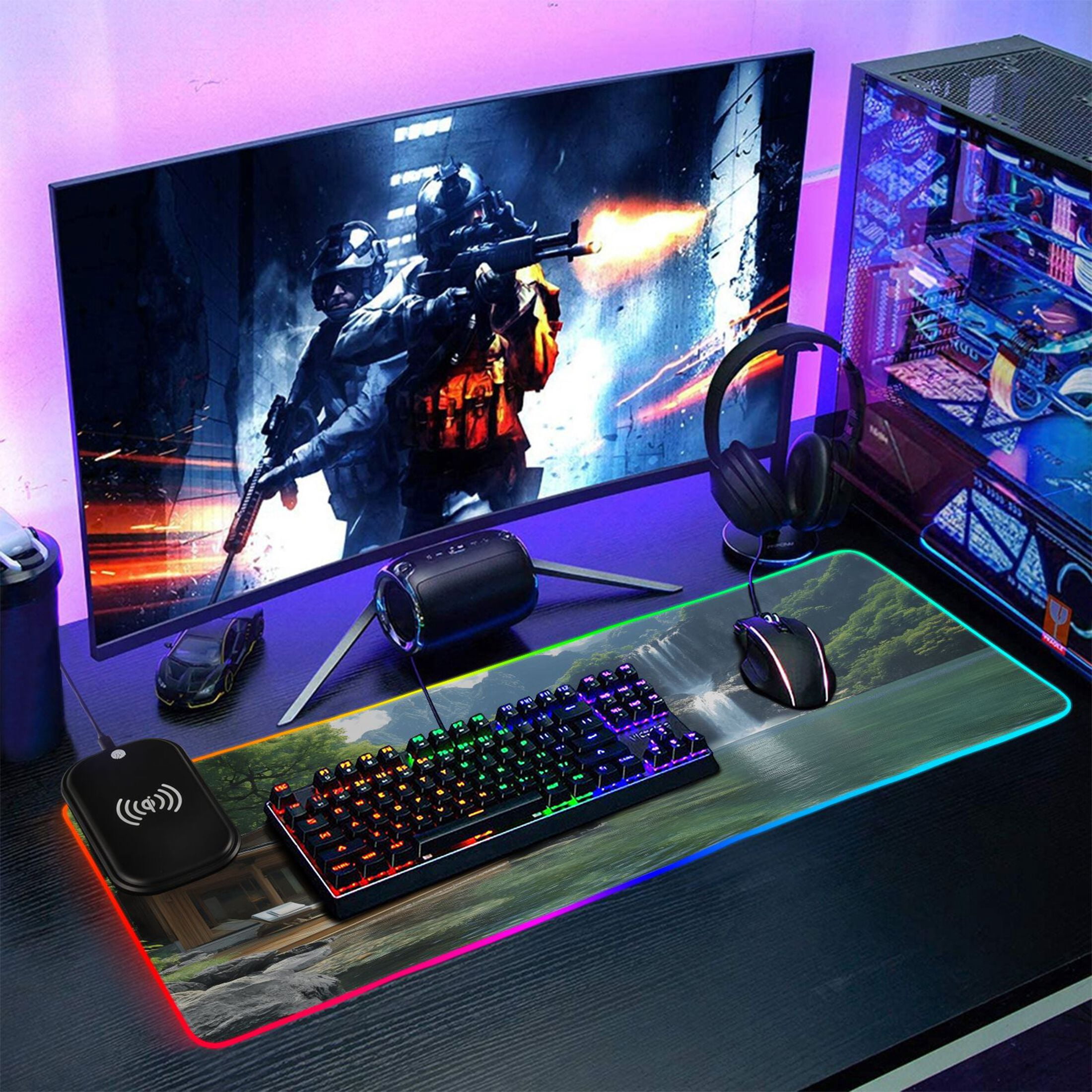 Wireless Charging Mouse Pad Large RGB Gaming Desk Mat 13 Light Modes Mousepad 35.4x15.7 Cabin by Lake