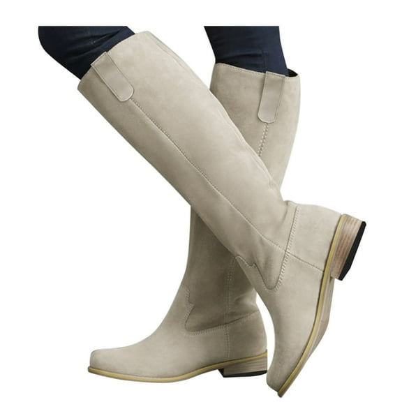 Oyedens Cowboy Cowgirl Boots for Women Fashion Low Heels Wide Calf Knee High Motorcycle Riding Boots