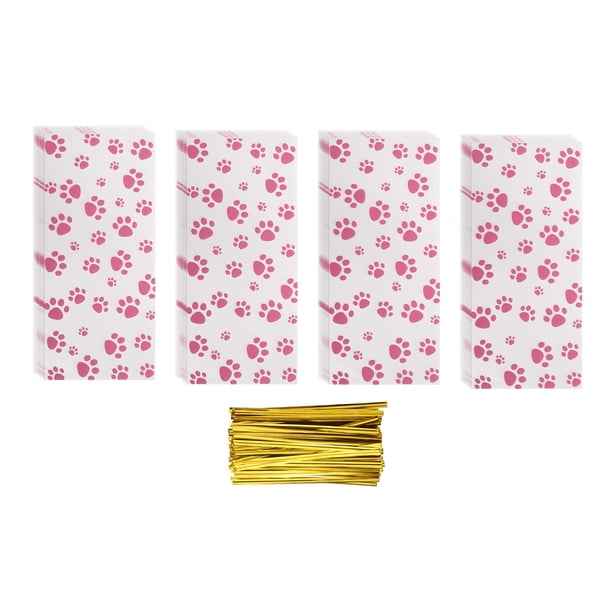 100 Pcs Bolsas de Celofán para Golosinas, 10.6"x 5.1" Bolsas de Celofán Transparentes Planas de Plástico para Regalos de Caramelo con Cierres de Torcedura, Rosa