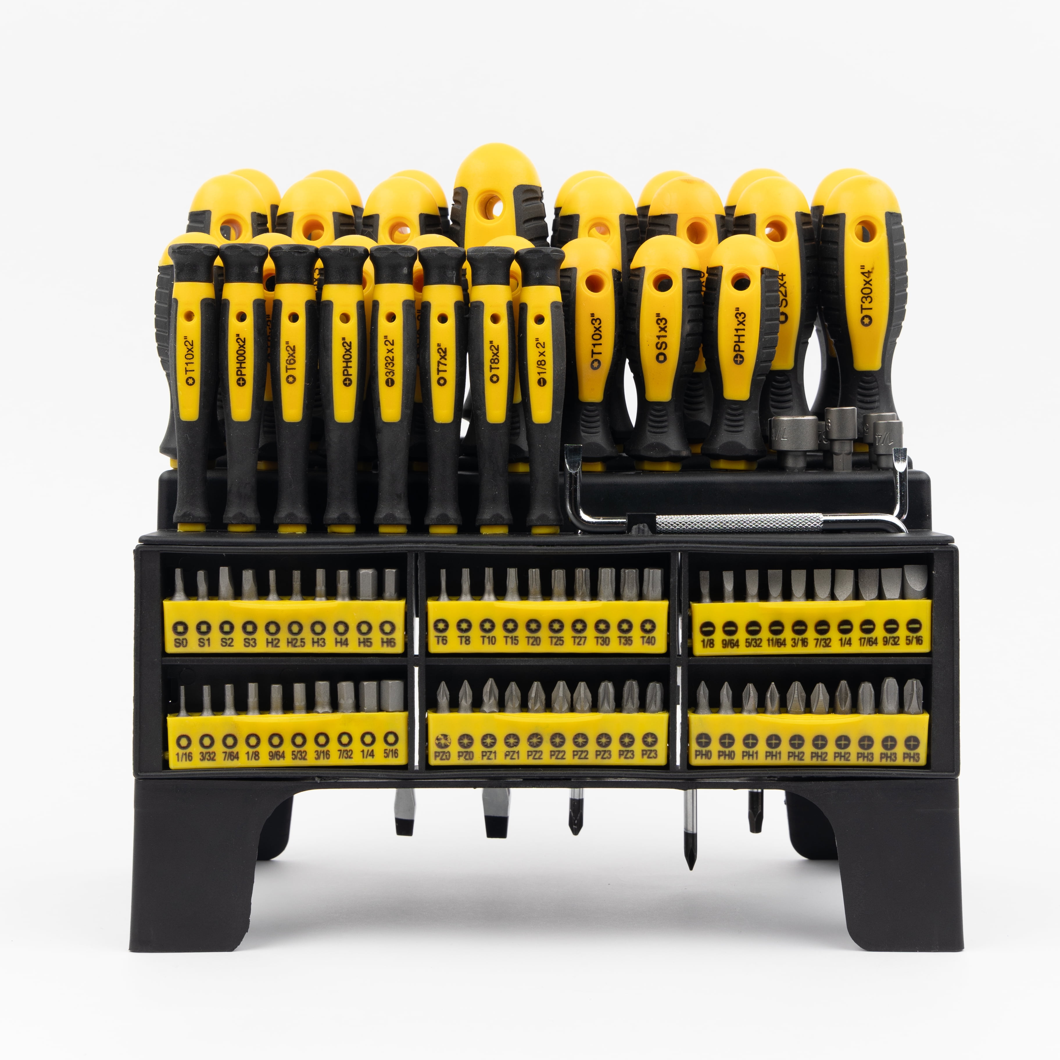 100-Piece Magnetic Screwdriver Set with Plastic Rack, Includes Slotted/Phillips/Torx Precision Drivers, Non-Slip Rubber Handles, Multi-Purpose Hand Tools, Ideal Gift for Handymen & DIY Enthusiasts