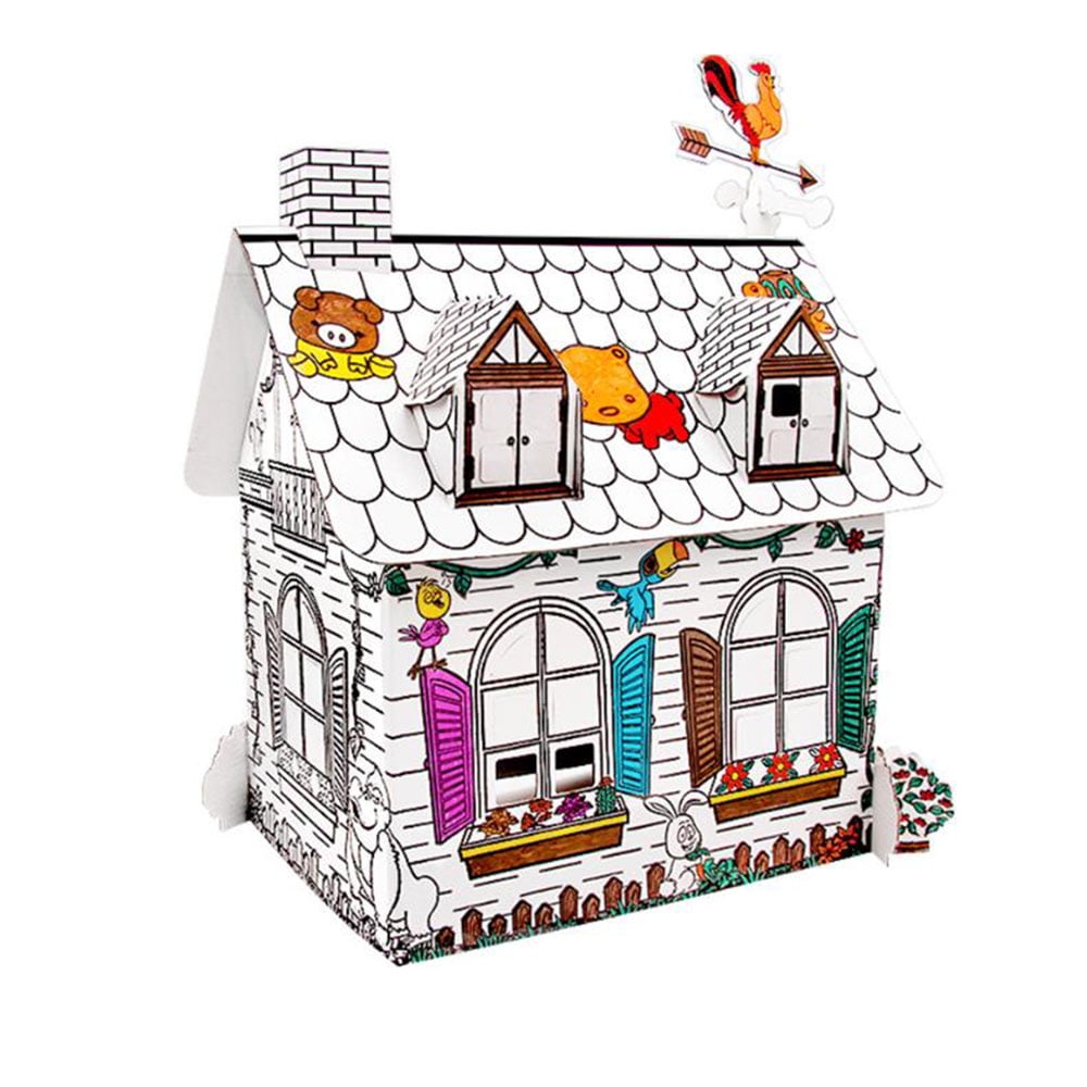 49"H x 36"L x 55"W One Piece Cardboard Coloring Playhouse Cottage 