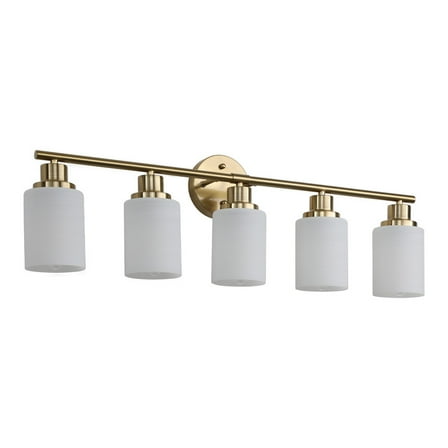31" Modern Gold Vanity Light, 5-Light Bathroom Wall Sconce with Frosted Glass Shades, Wall Mount Lighting for Mirror or Hallway (No Bulbs)
