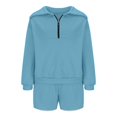 thumbnail image 4 of Puntoco Mujeres Casual Color Cremallera Solapa Dos Piezas Pantalones Cortos Jersey Manga Larga Sudaderas Conjuntos Puntoco Puntoco-8403, 4 of 5