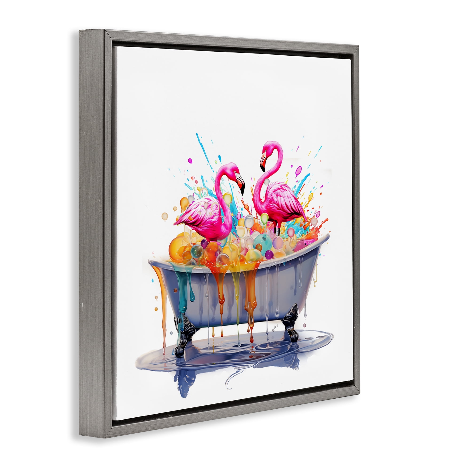 Stupell Industries Flamingo Bubble Bath Typography Painting Gray Floater Framed Canvas Art Print Wall Art, 25 x 25