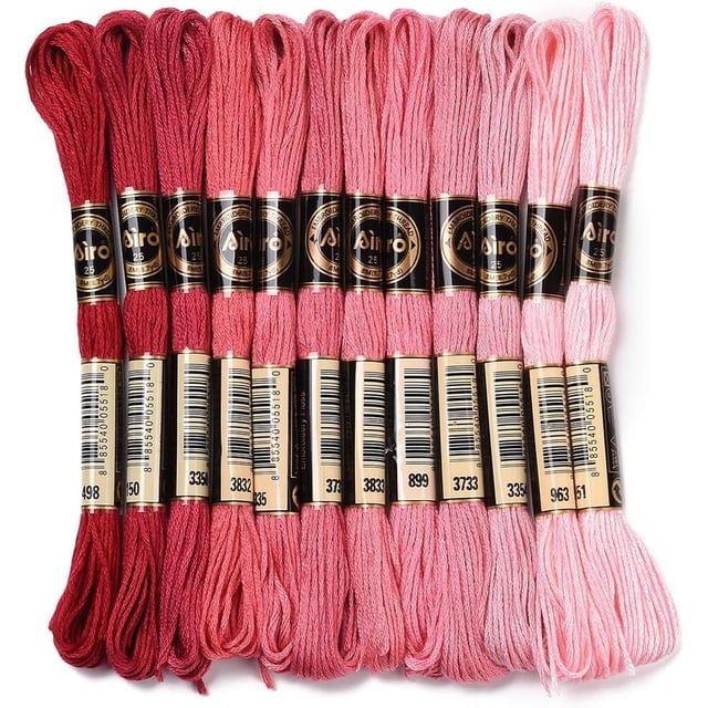 12 madejas de 105 yardas de hilo de bordar rojo degradado, hilo de poliéster para tejer pulseras de la amistad