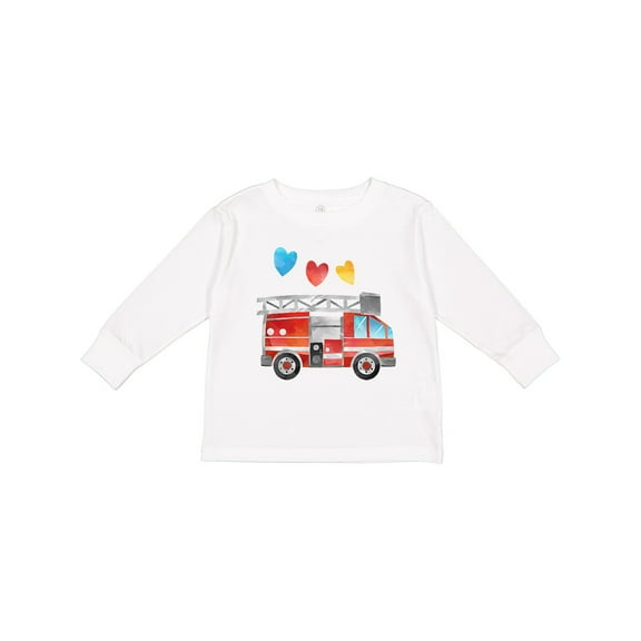 Inktastic Valentine's Day Fire Truck with Hearts Boys or Girls Long Sleeve Toddler T-Shirt