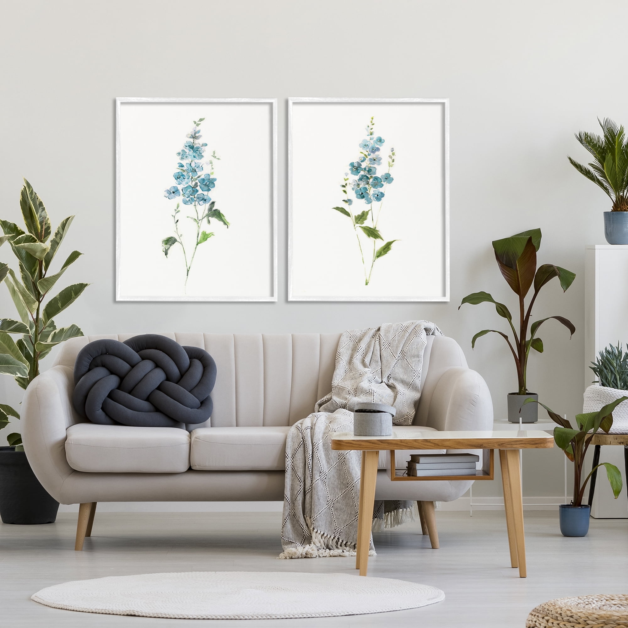 Stupell Industries Blue Watercolor Sprigs 2 Piece White Framed Giclee Art Set, design by Sally Swatland