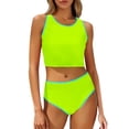 thumbnail image 3 of QIUOMBBP 2 Piece Tankini Swimsuits for Women Full Coverage Cropped Tank Top with High Waist Bottom Beach Vacation Modest Bathing Suit Green XL, 3 of 10