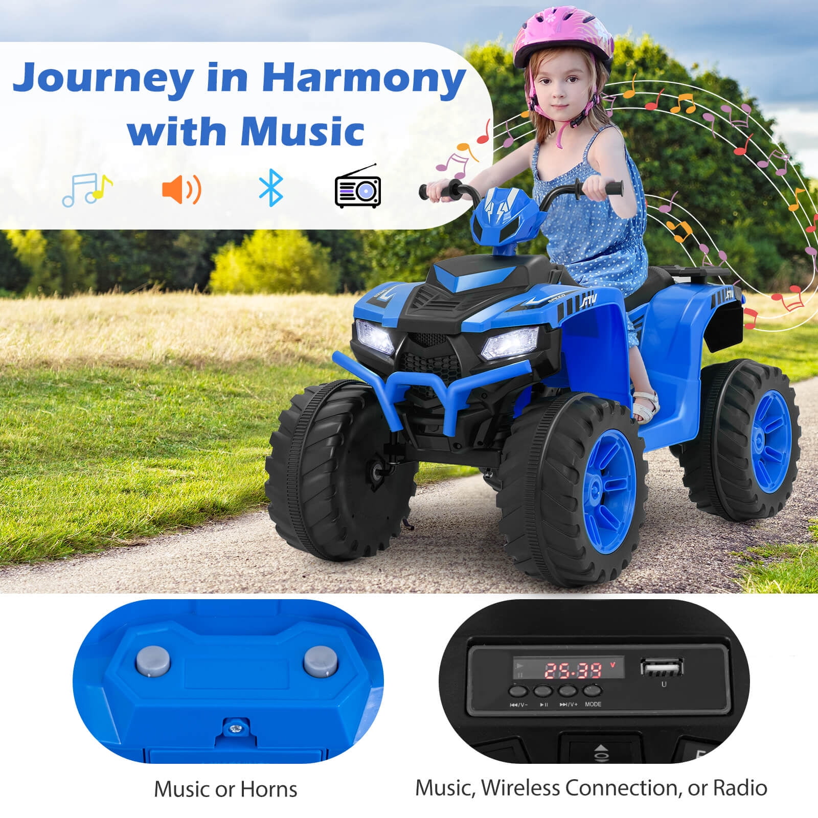Infans 24V Kids Ride-On Electric ATV 4-Wheeler Quad Car with Wireless Connection