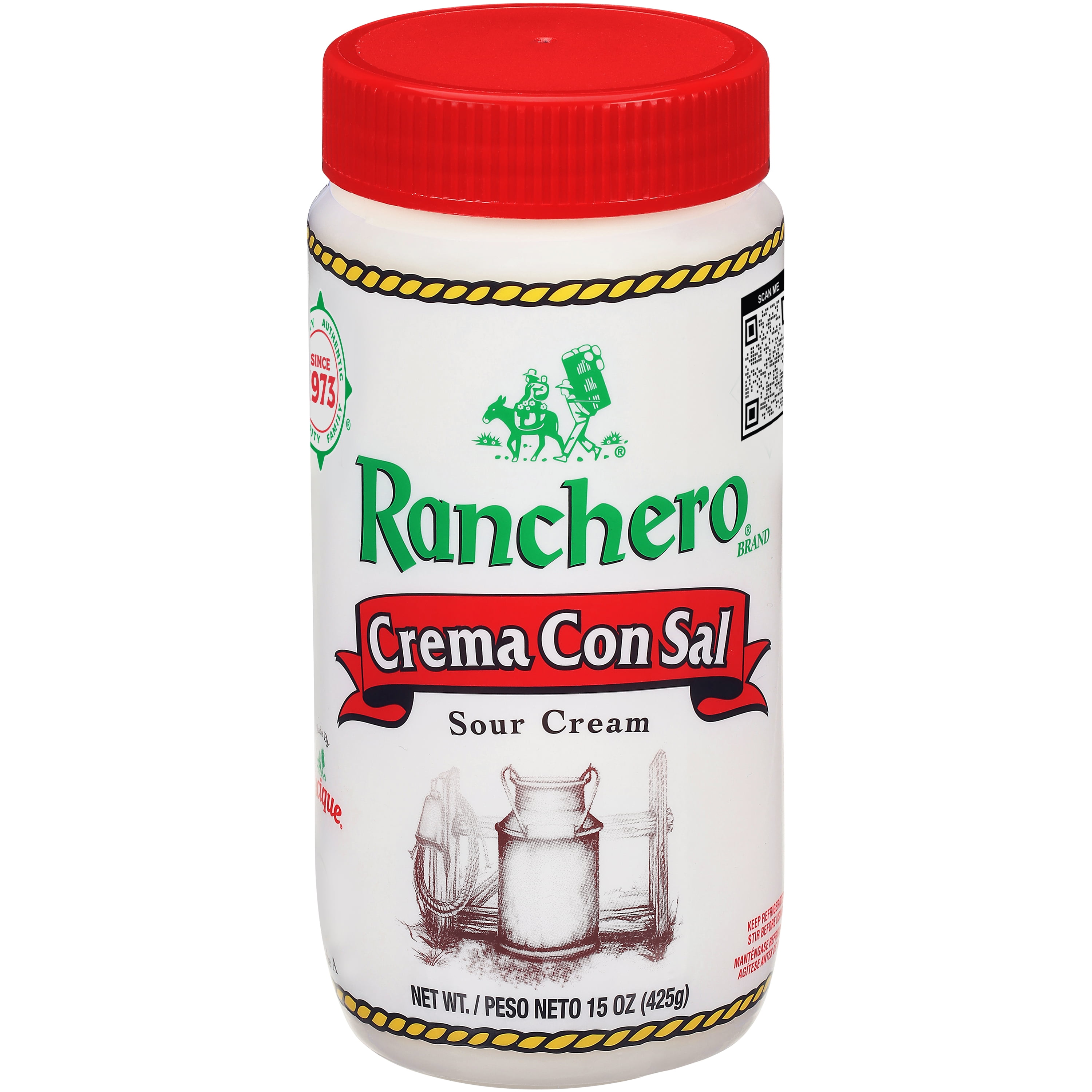 Cacique Ranchero Crema Con Sal Sour Cream, 15 oz Jar (Refrigerated)