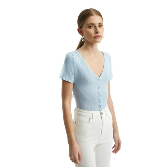 Textured V Neck Short Sleeve Top