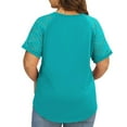 thumbnail image 4 of Olyvenn Women's Summer T-Shirts Plus Size Tops Stylish Dressy Women Fashion Trendy Lace Short Sleeve Tees Lace Patchwork Solid Tops V Neck Shirts Oversized Comfy Loose Casual Blouse Sky Blue 16, 4 of 8