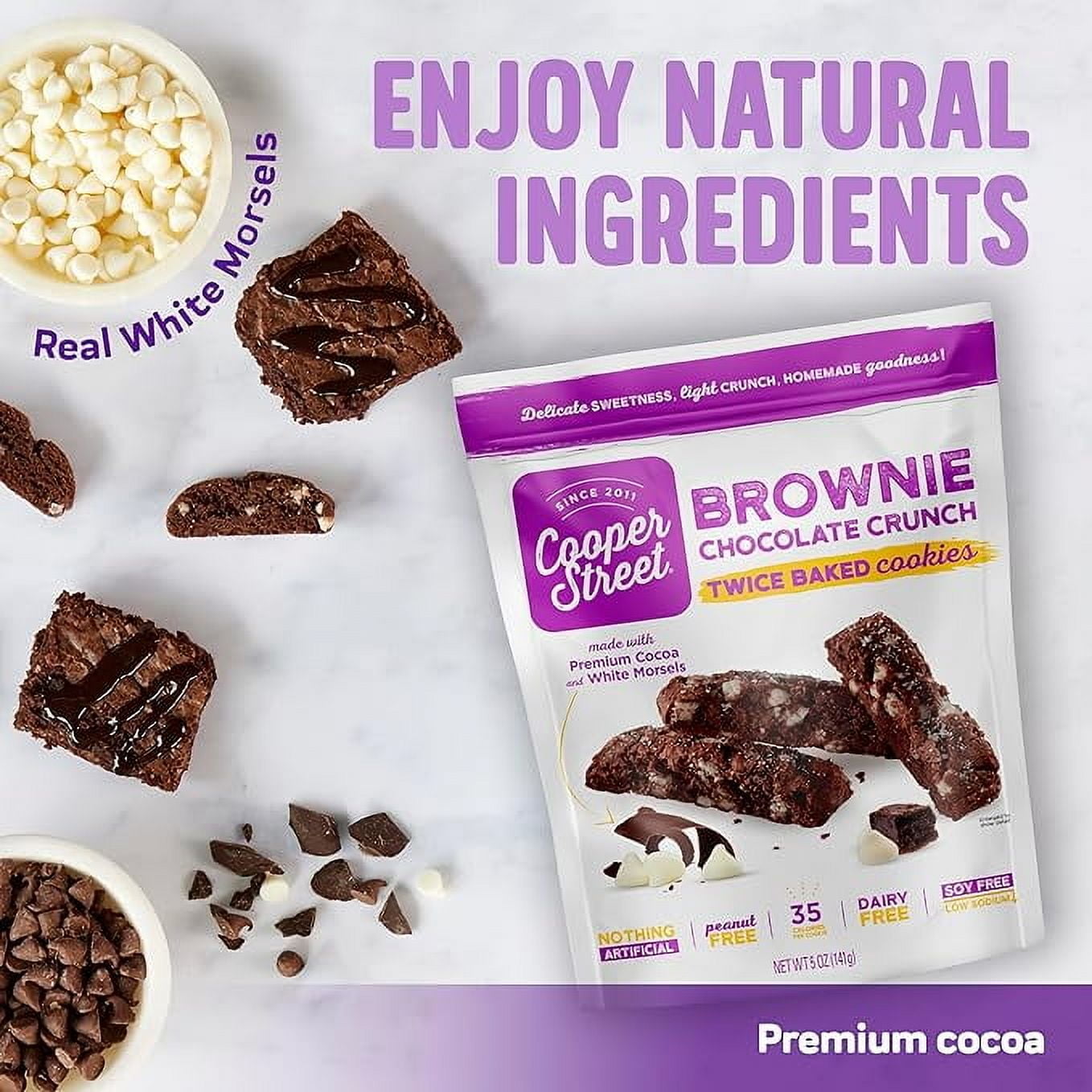 Cooper Street Twice Baked Italian Biscotti Cookies - Brownie Chocolate Biscotti - 5 oz - 6 Pack