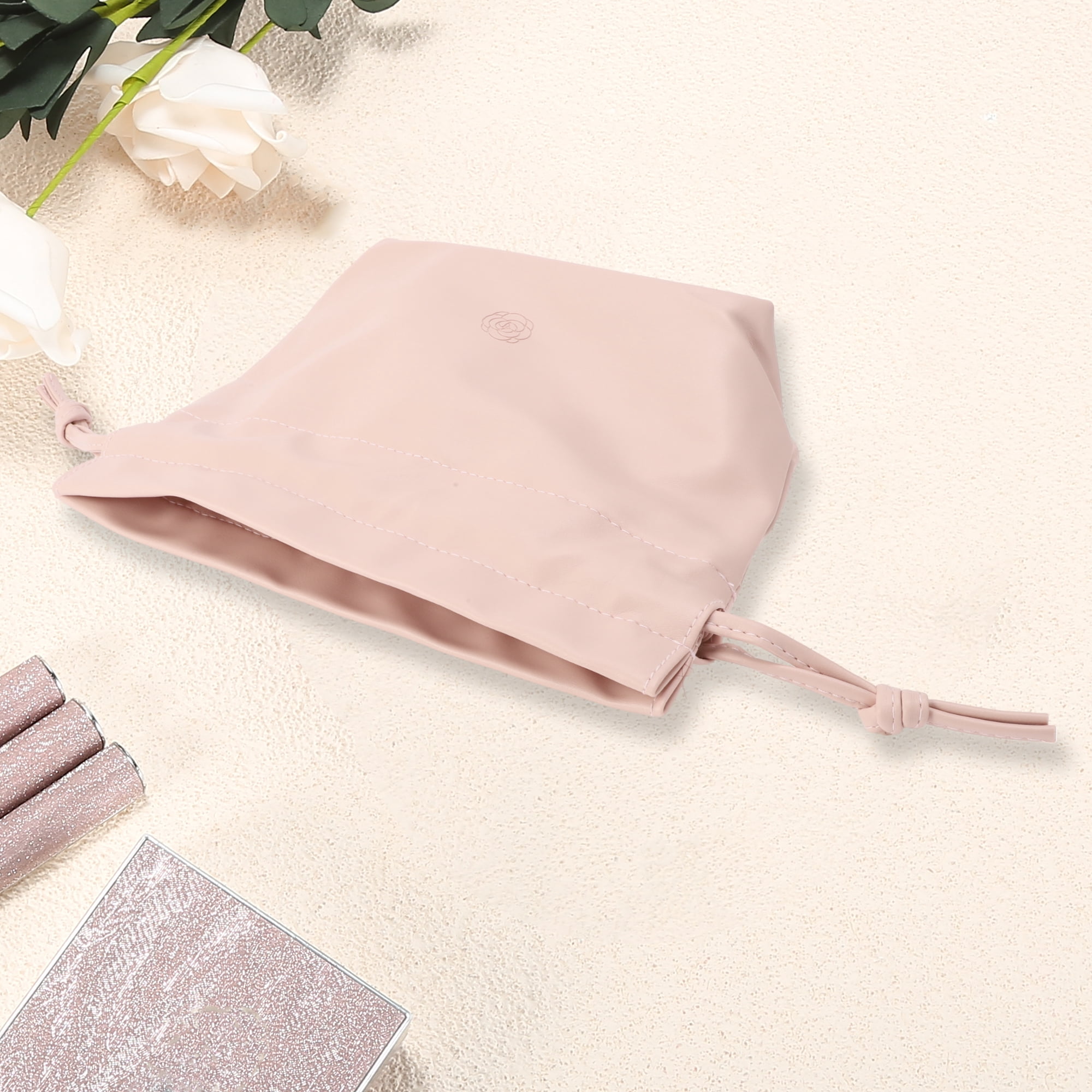 Unique Bargains 1Pc Women Portable Drawstring Cosmetic Durable Bag for Toiletry Pink