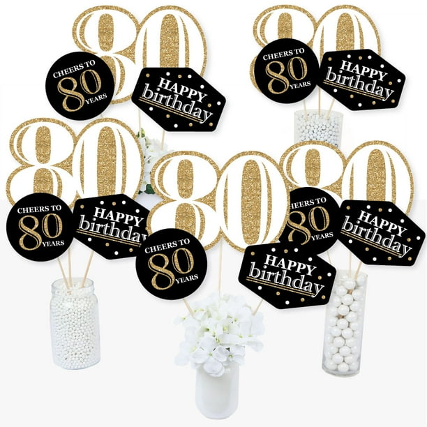 Adult 80th Birthday Gold Birthday Party Centerpiece Sticks Table