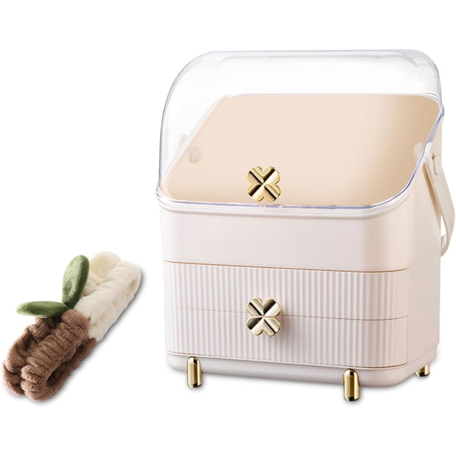LHSHID Four Leaf Clover Series Make Up Case Dustproof Cosmetic Storage Box Cosmetics Skin Care Products MultiFunction Jewelry Organizer Case white