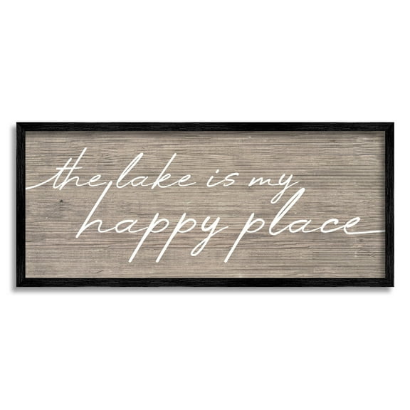 Lake Is Happy Place Phrase Inspirational Graphic Art Black Framed Art Print Wall Art