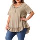 thumbnail image 4 of Agnes Orinda Camisetas de Talla Grande para Mujeres Henley Cuello en V con Botones Cortas con Volantes 3X Marrón Caqui, 4 of 6