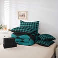 thumbnail image 6 of Homewish Classic Check Pattern 7-Piece Bedding Comforter Set,Geometric Rhombus Print King Bedding Sets,Green Black Bed Sheets For Kids,Super Cozy Room Decor Reversible, 6 of 8