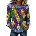 thumbnail image 1 of Camisetas de Manga Larga para Mujeres Blusa de Cuello Redondo Impresa de Carnaval de Ajuste Suelto con Poliéster Suave, Tops de Moda Casual para Uso Diario en Casa O Trabajo, 1 of 5