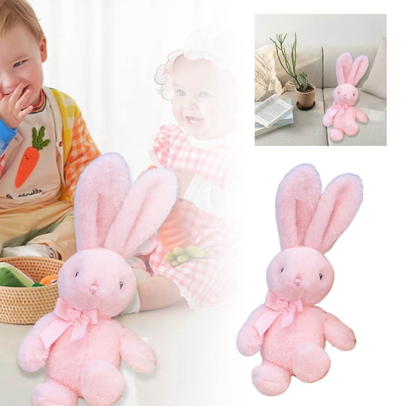 Lavender Easter Bunny Plush - Purple Fluffy Rabbit Stuffed Animal With Satin Bow For Easter & Birthday Gifts(Pink-9.8In)#4609
