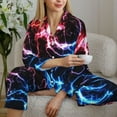 thumbnail image 6 of Yiaed Red And Blue Lightning Print Pajamas Women's Long Sleeve Sleepwear Soft Button Down Loungewear Pjs Lounge Set Nightwear Womens Pajama Pants-Large, 6 of 7
