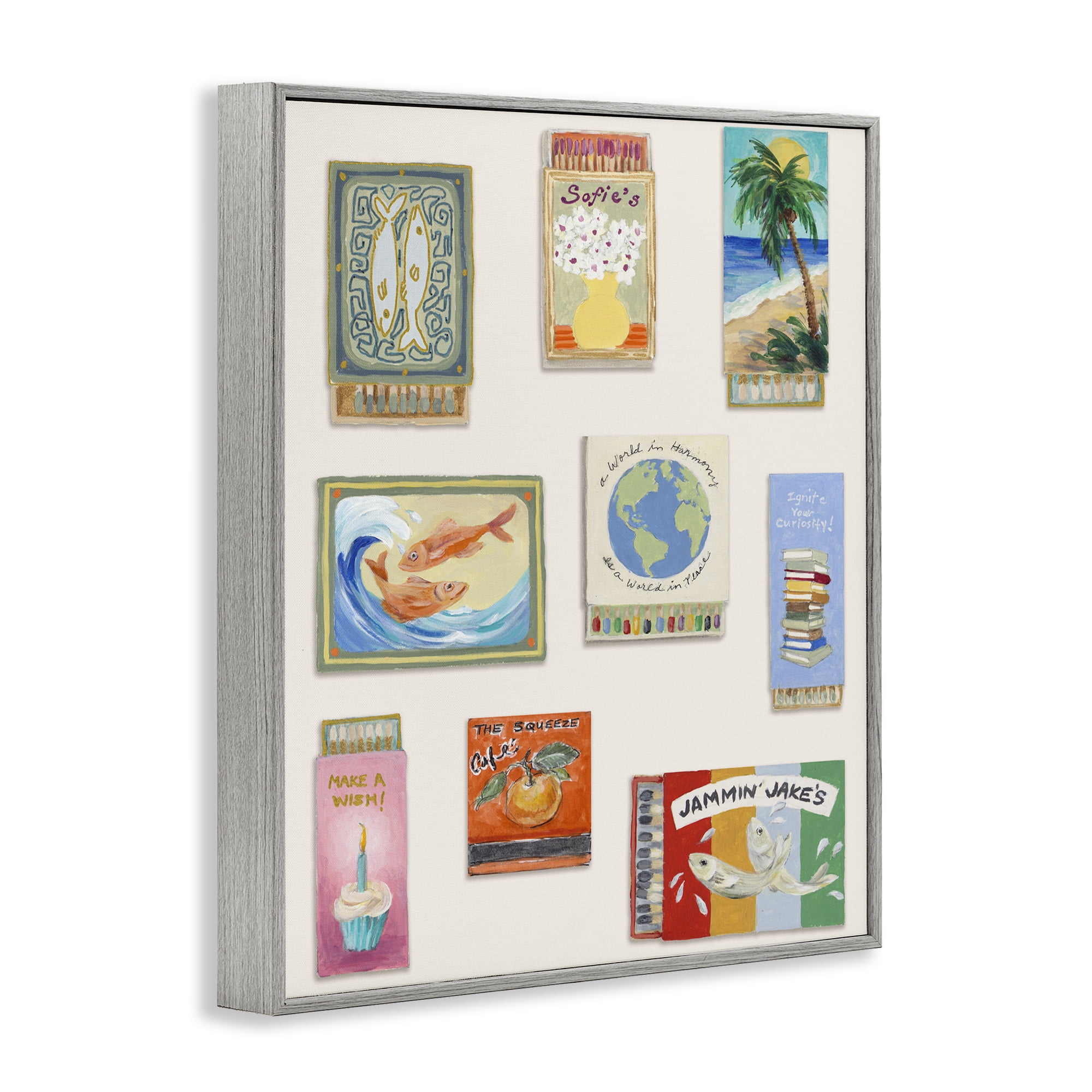 Stupell Industries World Matchbox Collection Gray Framed Giclee Art, design by Lanie Loreth