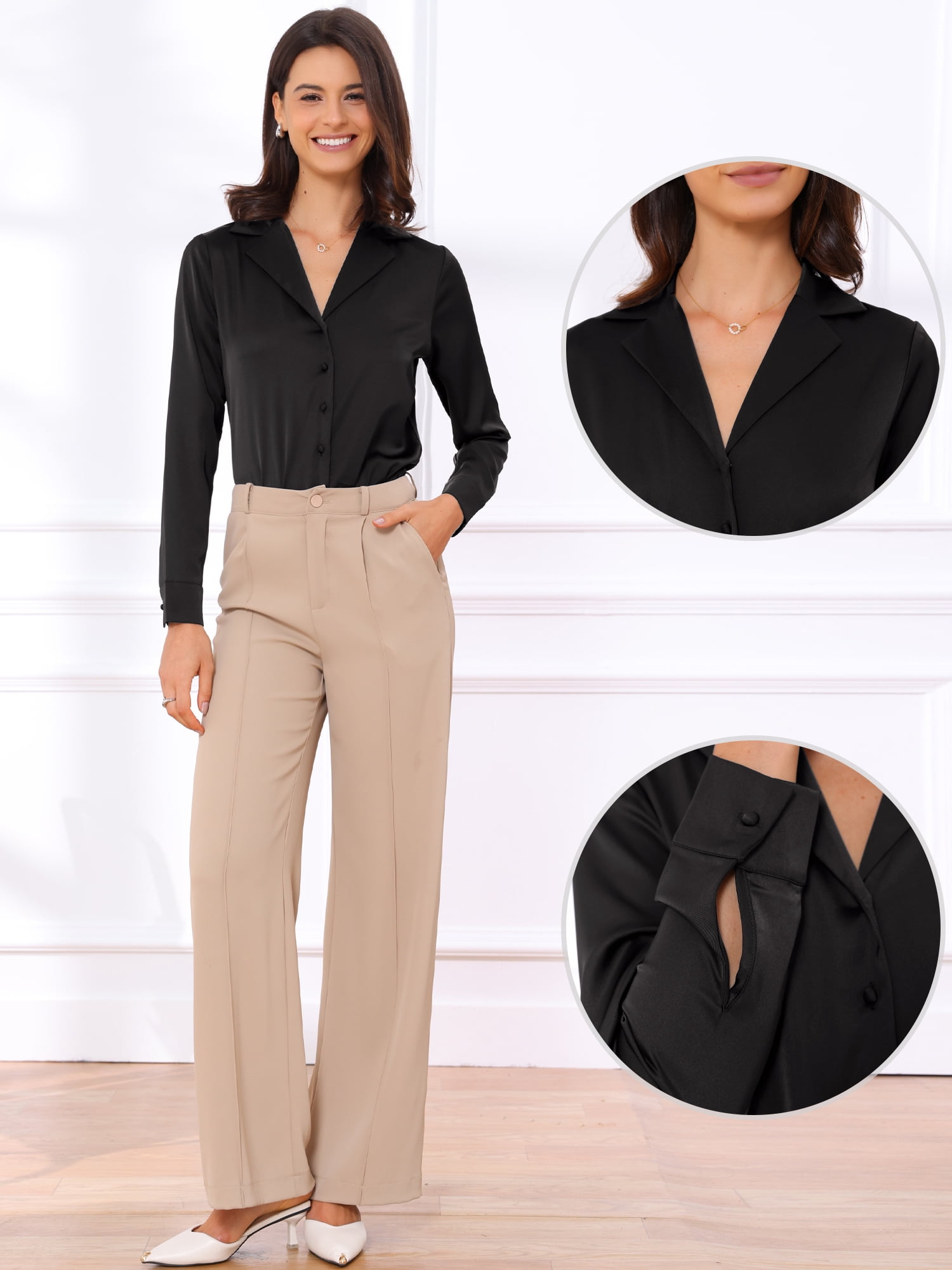 DARING DIVA Satin Bodysuit Button Up Long Sleeve Shirt XS Black