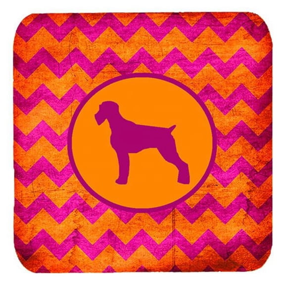 German Wirehaired Pointer Chevron Pink And Orange Foam Coasters, Set Of 4