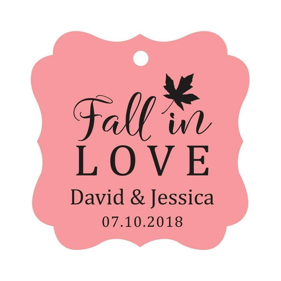 Darling Souvenir Fall in Love Autumn Fall Wedding Favor Hang Tags Custom Bonbonniere Tags-Peach & Pink-100 Tags