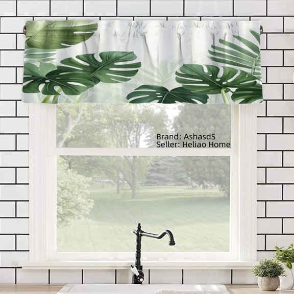AshasdS Tropical Monstera Leaf Print Polyester Window Valance Curtain for Home Kitchen Living Room Bedroom Bathroom Decor 54x18 inch