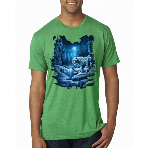 Wild Bobby, Tiger In The Snowy Night Animal Lover Mens Premium Tri Blend T-Shirt, Envy, Small