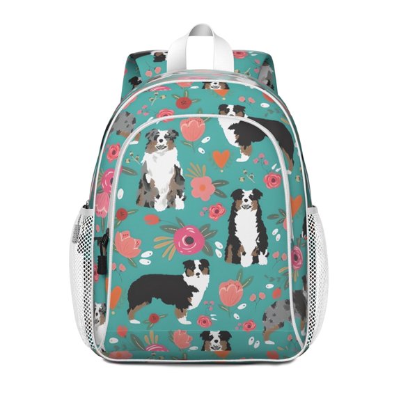Australian Shepherd Floral Backpack for School,Cute School Bag,Schoolbag with Adjustable Shoulder Straps & Padded Back,15"x11.42"x5.5"