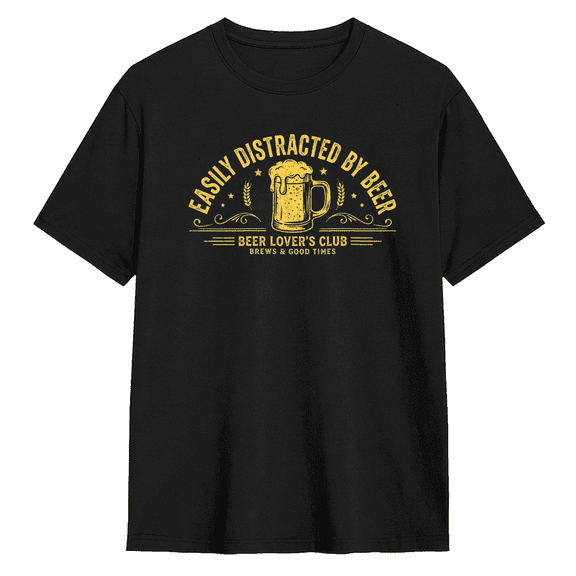 Easily Distracted By Beer Vintage Graphic Tee for Men, Funny Workout Cotton Short Sleeves T-Shirt