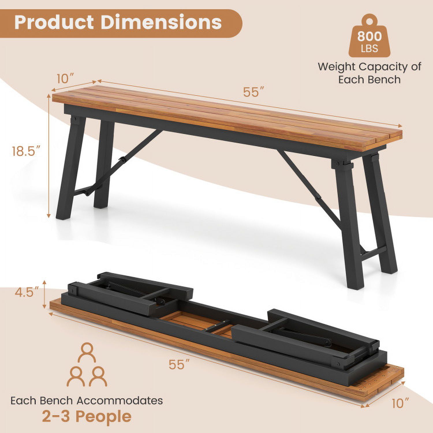 Aimee Lii Outdoor Dining Table and Bench Set with Acacia Wood Top for Yard Garden Poolside, Outdoor Patio Furniture, Brown Aimee Lii Outdoor Dining Table and Bench Set with Acacia Wood Top for Yard Garden Poolside, Outdoor Patio Furniture, Brown