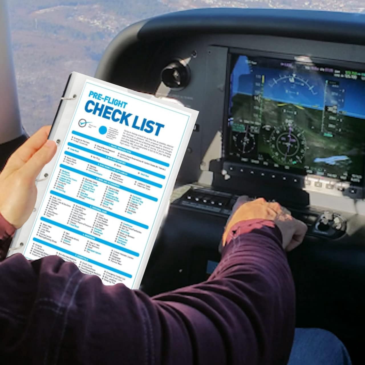 Flight Crew Checklist Binder (Maroon) with 5 Loose Leaf Rings - Includes 25 Sheet Protectors and Business Card Size Pocket ON Front Cover for Label, for 8" X 5" Paper