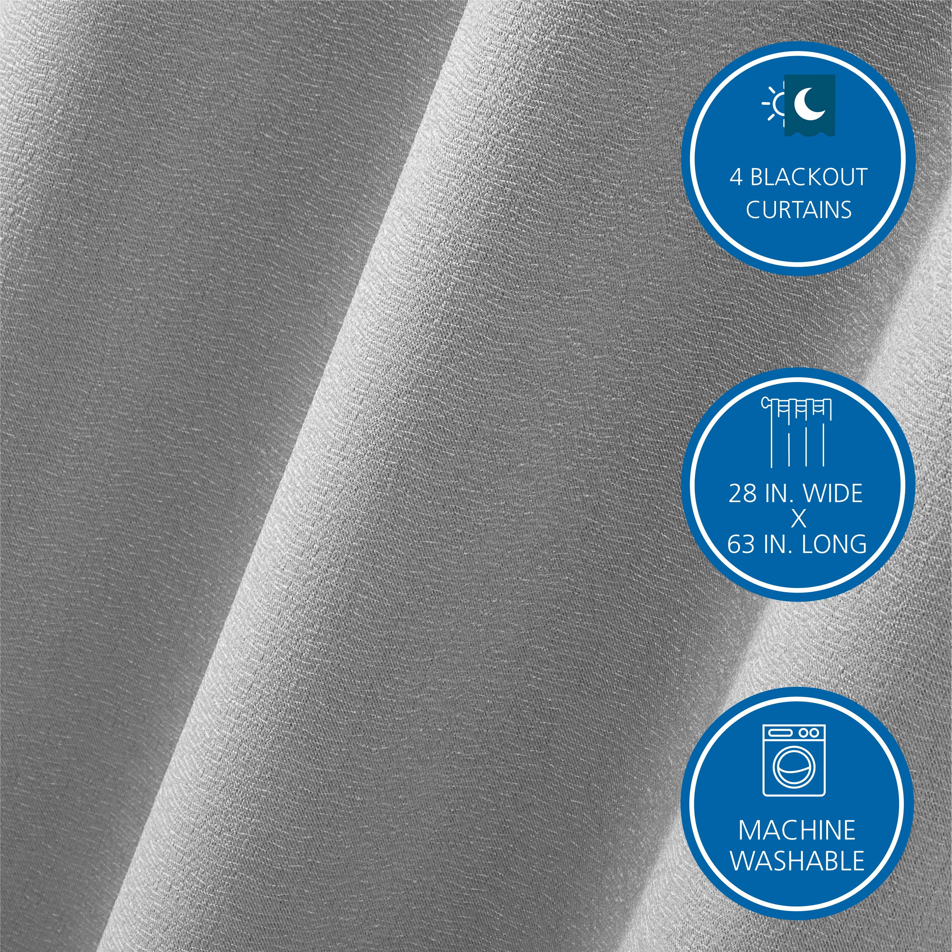 Mainstays 4 of a Kind Blackout Curtain Panels, Set of 4, Soft Silver, 28" W x 63" L