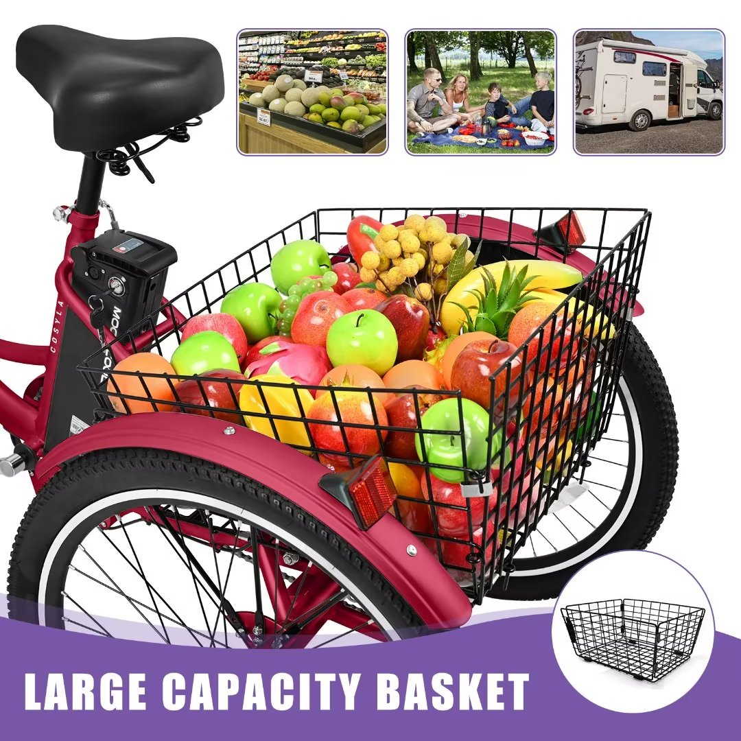 Docred 24'' Adult Electric Tricycles 3 Wheel Electric Bike, 15.5 mph 350W Electric Trikes for Seniors，7-Speed & 4 Adjustable Riding Modes Electric Tricycle with 36V Removable Lithium Battery