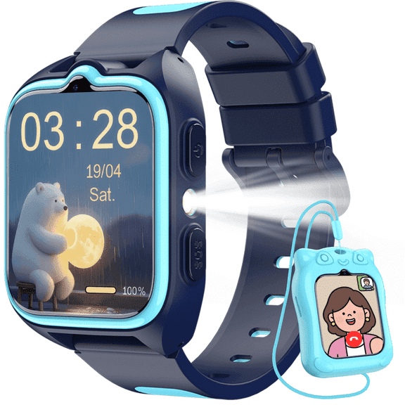 Smartwatch for Kid Calling, Voice Chat, Class Mode, SOS, Pedometer, Alarm, Games, Kids Smartwatch with GPS Tracker HD Touch Screen Phone Watch Gift for 4-12 Girls Boys, Blue