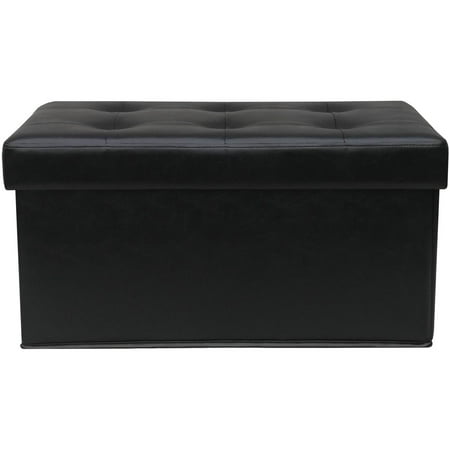 Mainstays Collapsible Storage Ottoman Quilted Black Faux Leather
