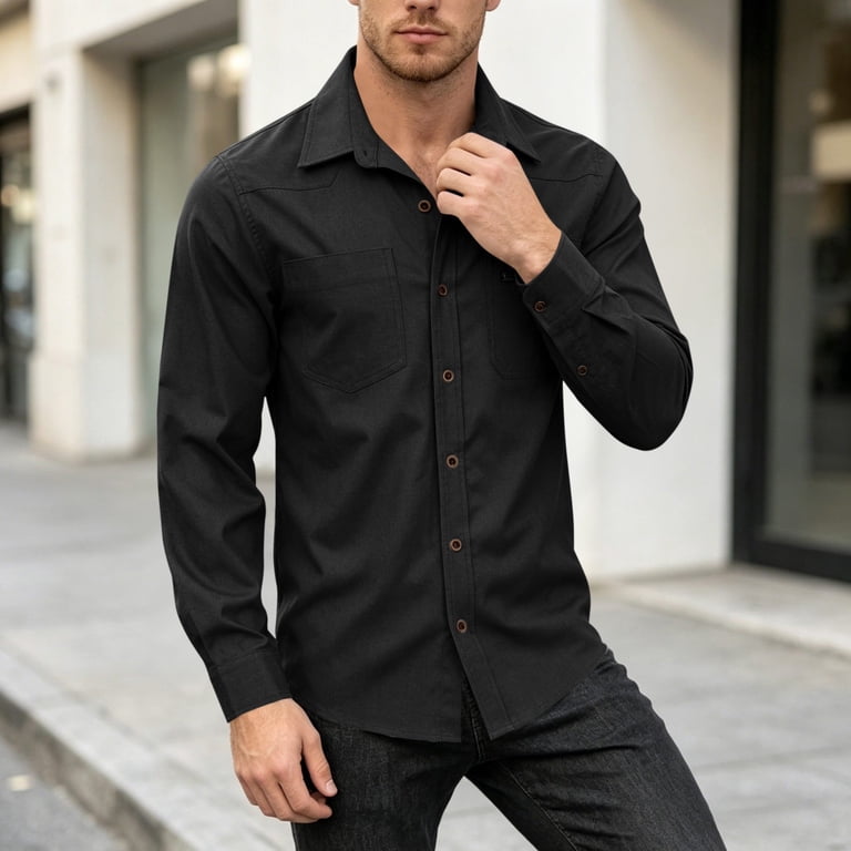 DeHolifer Mens Work Shirts Long Sleeve Button Down Collar Shirts Business Casual Dress Shirts Brown L