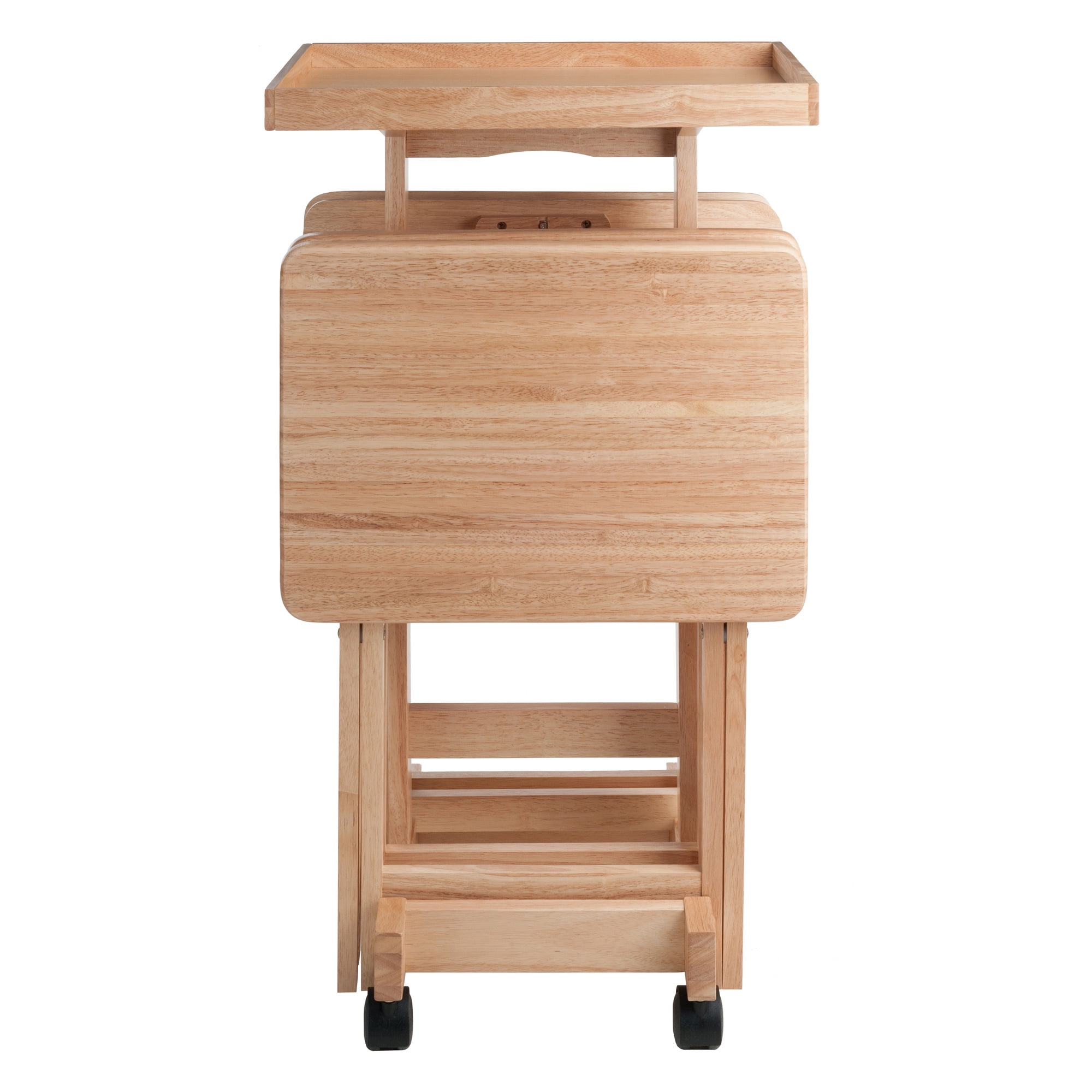 6-PC Snack Table Set Natural Folding Storage Wood Rack Home ... 6-PC Snack Table Set Natural Folding Storage Wood Rack Home ...