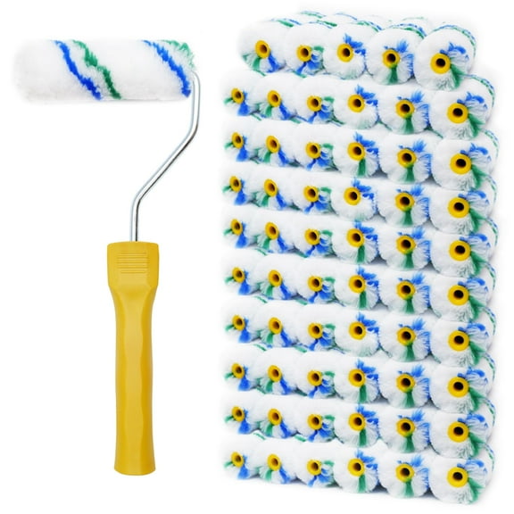 61 Pcs Small Paint Roller Covers Kit, 4 Inch Mini Paint Roller With Roller Frame, Microfiber Paint Rollers For Painting Walls Contractor