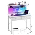 thumbnail image 1 of Small Desk with Pegboard &amp; Drawers  Gaming Desk with Adjustable LED Light  Home Office Desks for Small Bedroom  Adjustable Monitor Rise Stand and Charging Station  Fabric Drawers, 1 of 3