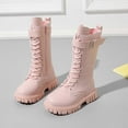 thumbnail image 2 of GJSYRH Girls Platform Boots Wedge Combat Gothic Chunky Heel Lace Up Mid Calf Punk Motorcycle Shoes Pink 10-10.5 Years, 2 of 7
