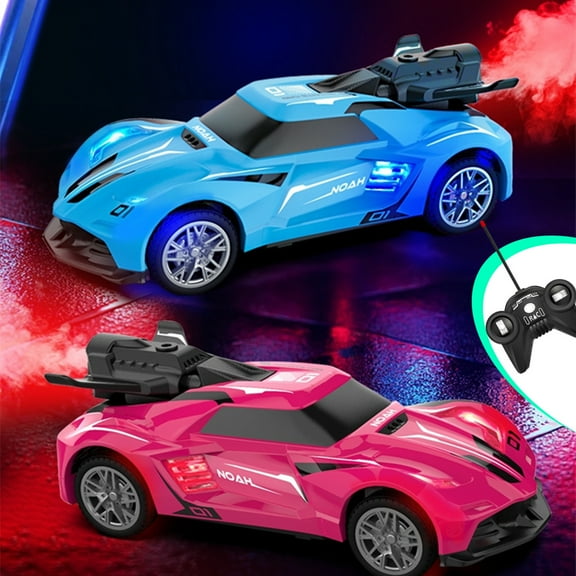 LED Spray Racing RC Car Toy with Water Mist Tail Flame, 4-Channel Remote Control, Drift Tires for Indoor/Outdoor, Durable Plastic for Kids Ages 4-12, Blue & Hot Pink