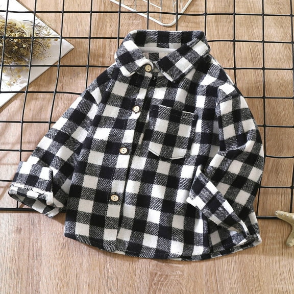 Toddler Plaid Shirt Boys Girls Vintage Flannel Shirts Long Sleeve Casual Button Shirt Jacket White 2-3Y