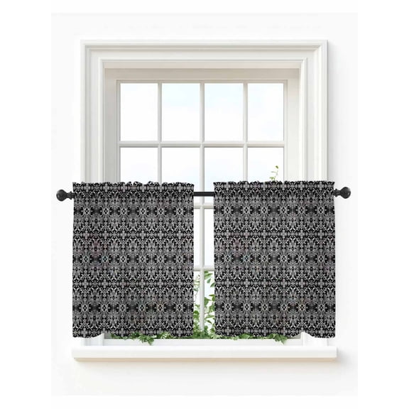 Black and White Tier Curtains 36 Inch Length,Sheer Curtains for Bedroom Living Room Window Modern Moroccan Geometric Abstract Art Small Half Window Kitchen Curtains & Drapes 27.5"x36" 2 Panels