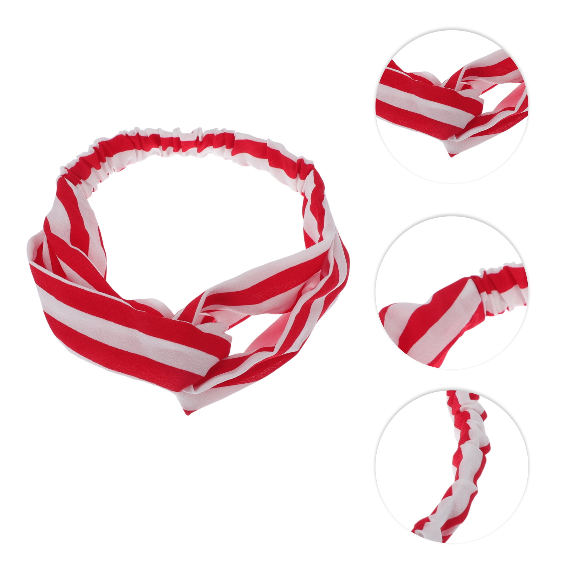 Unique Bargains Fashion Stripe Pattern Cross Elastic Hairband1 Pc White Red